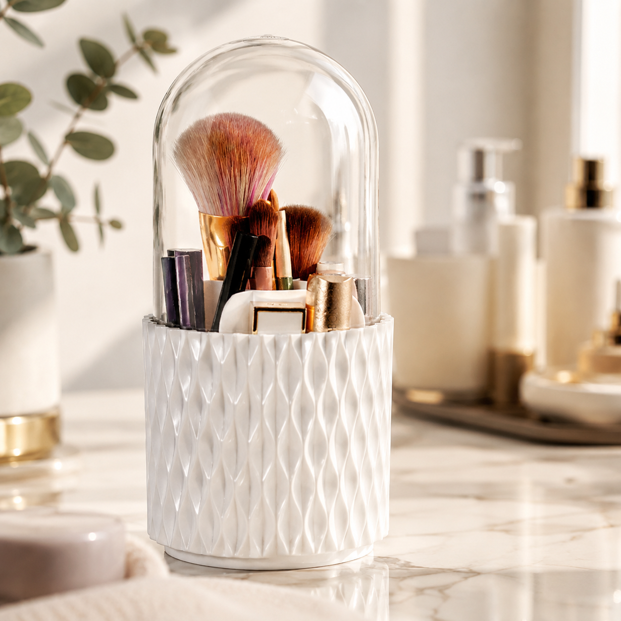 Organisateur maquillage rotatif 360° blanc avec couvercle transparent – FRUNIE