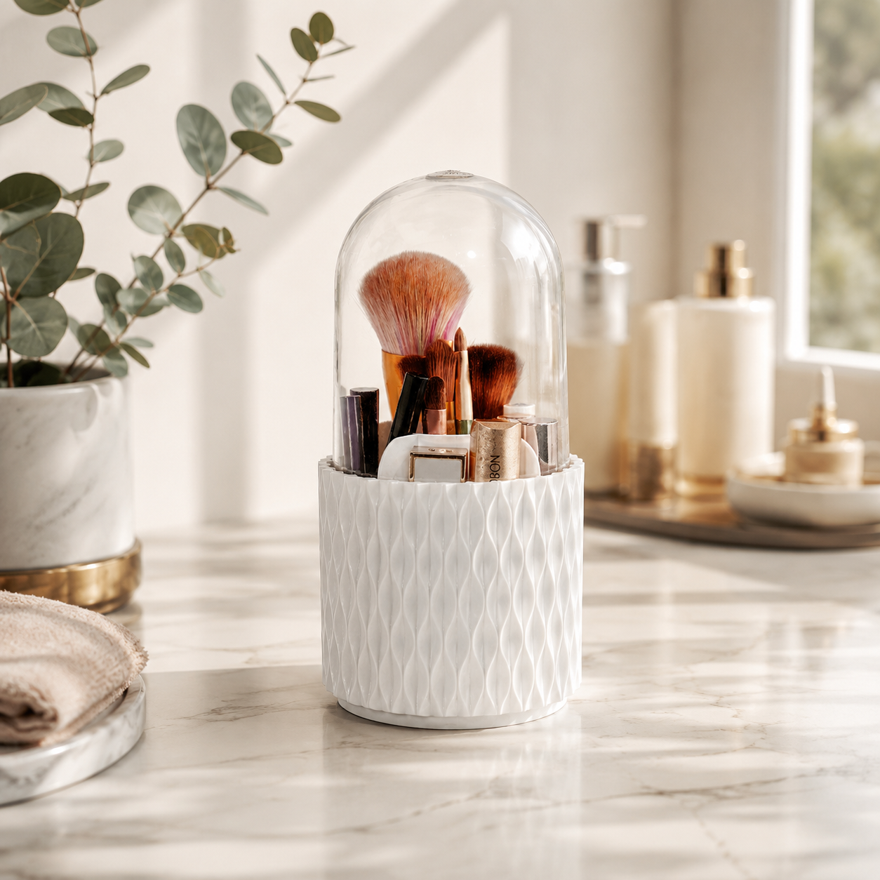 Organisateur maquillage rotatif 360° blanc avec couvercle transparent – FRUNIE