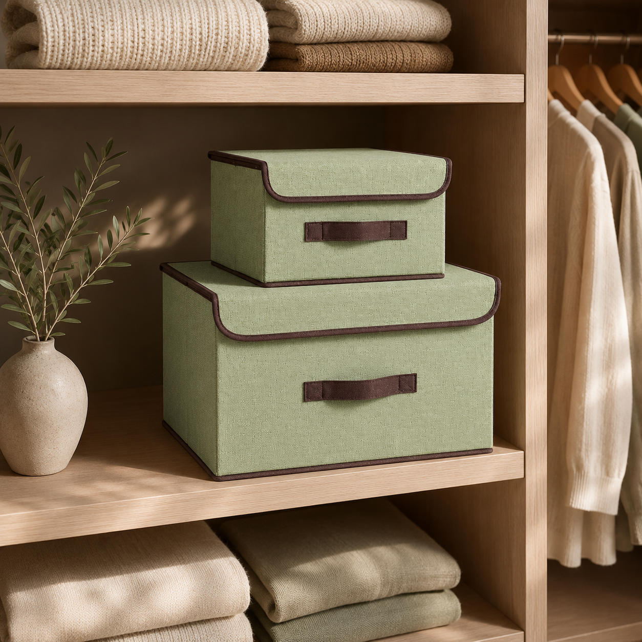 Boîte rangement tissu coloris vert – design moderne minimaliste – FRUNIE
